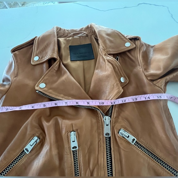 AllSaints Fern Dipdye Biker Sheep
Leather Moto Jacket Cognac Brown
Size US 4 - Picture 12 of 15